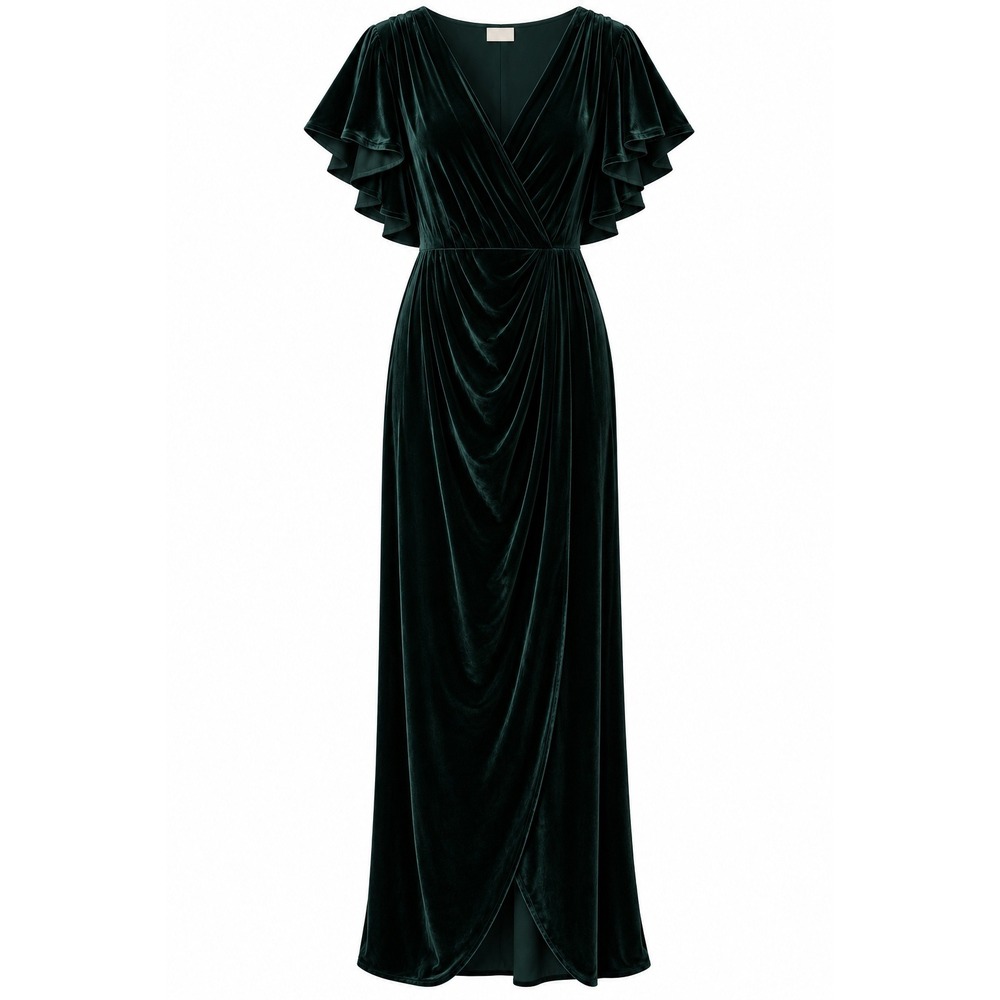 BHLDN Velvet Flutter Sleeve Tulip Hem Gown Emerald Green Gala Holiday Wedding 12